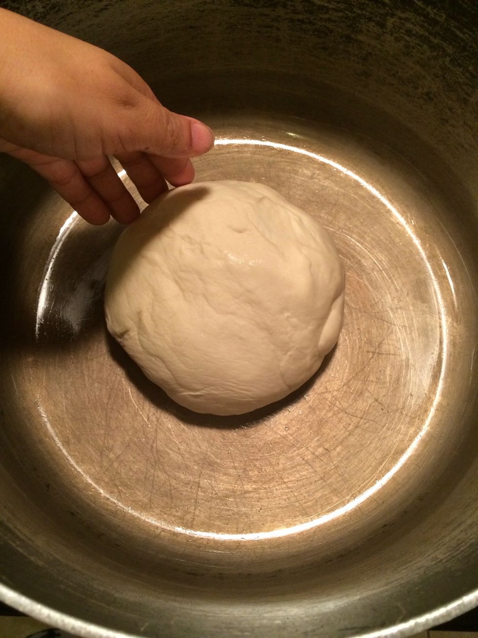 Put the dough inside. Lightly coat the dough with some oil so it wont dry.