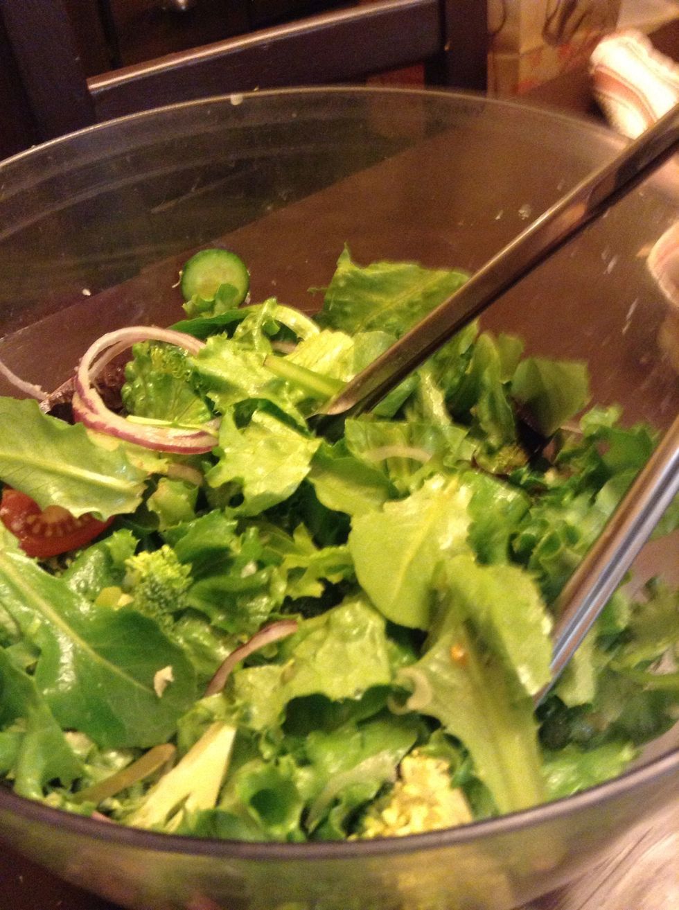 Put the dressing in, and give it a nice mix.