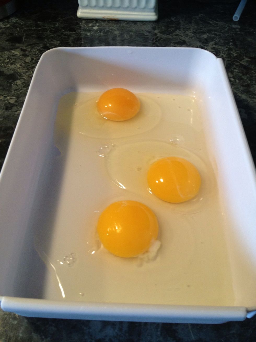 Put the eggs in a pan.