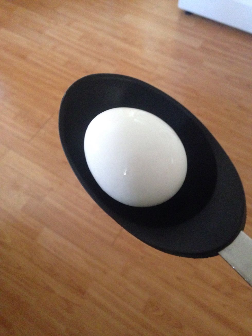 Put the eggs in with a heat resistant spoon.