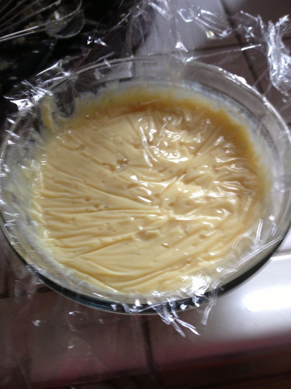 Put the finished filling in another bowl and cover with plastic wrap. Cool completely before using