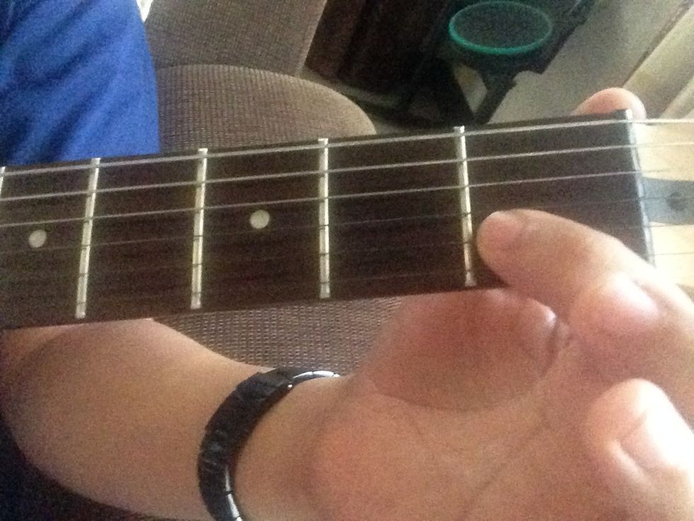 Put the first finger on the first fret of the second string. Use the tip of the finger in doing so. It's a good practice.