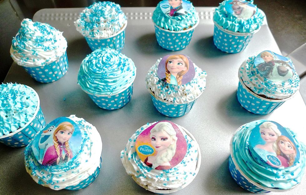 Put the frosted cupcakes into the refrigerator when done to allow the frosting to solidify.