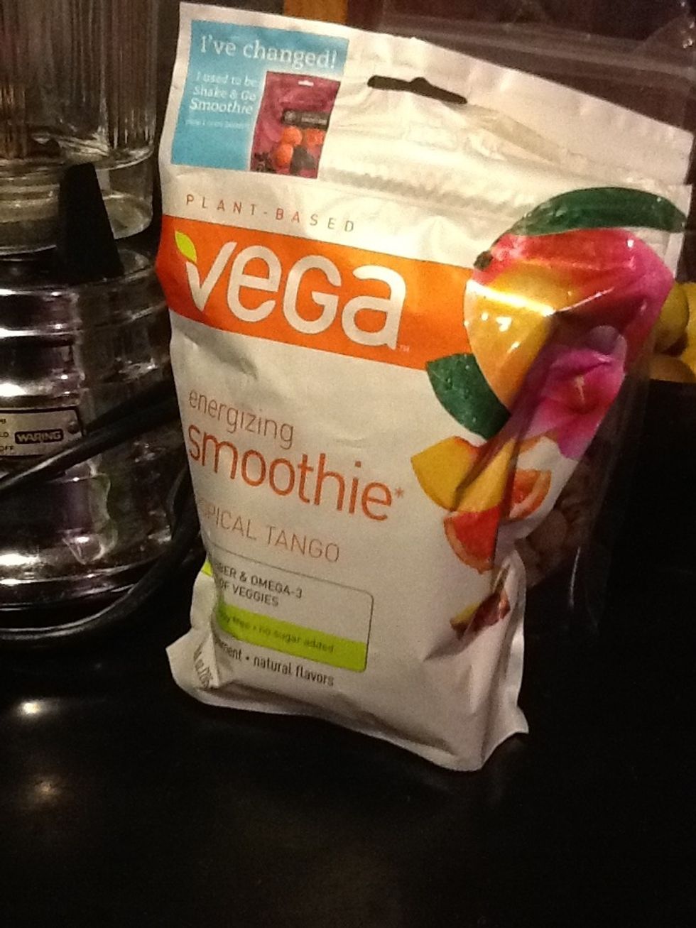 Put the fruit and this disgusting powder into the blender and blend