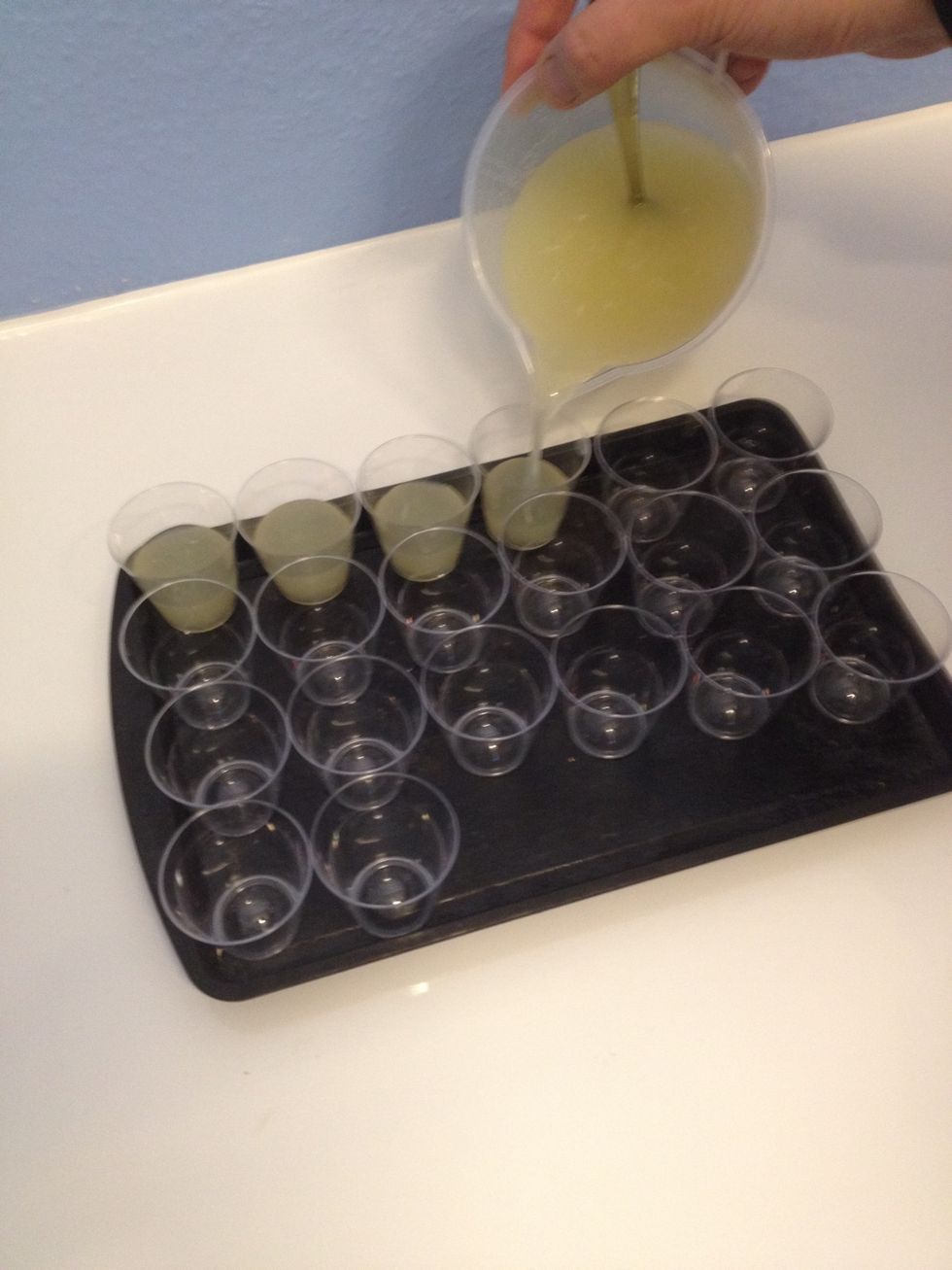 Put the glasses on a tray and fill