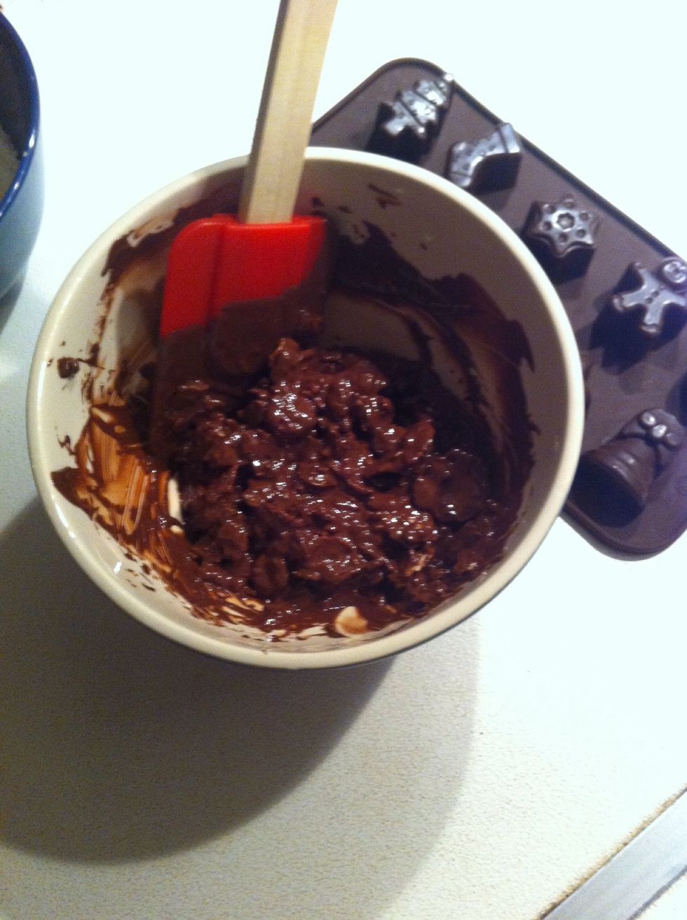 Put the half in a bowl with the flakes...