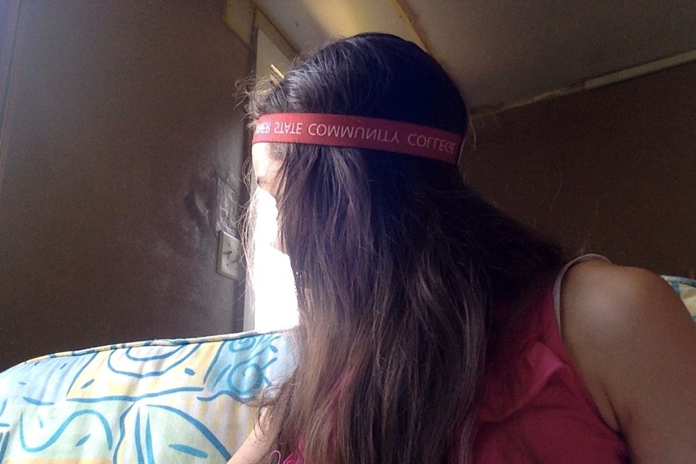 put the headband on your head like so (hippy style)