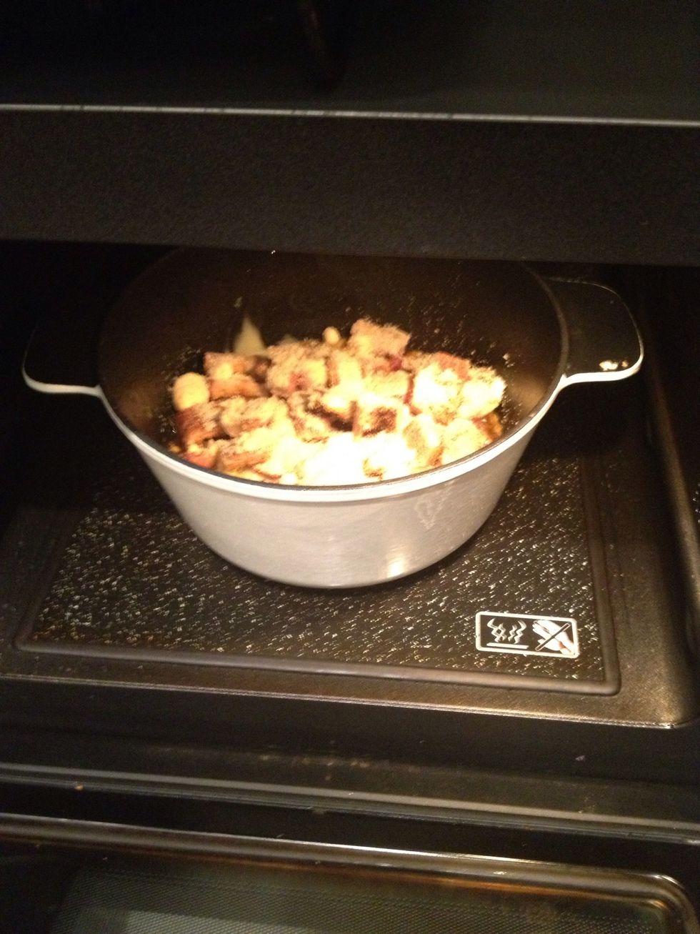 Put the hot casserole in a preheated oven of 200c or 390f for 15 mins