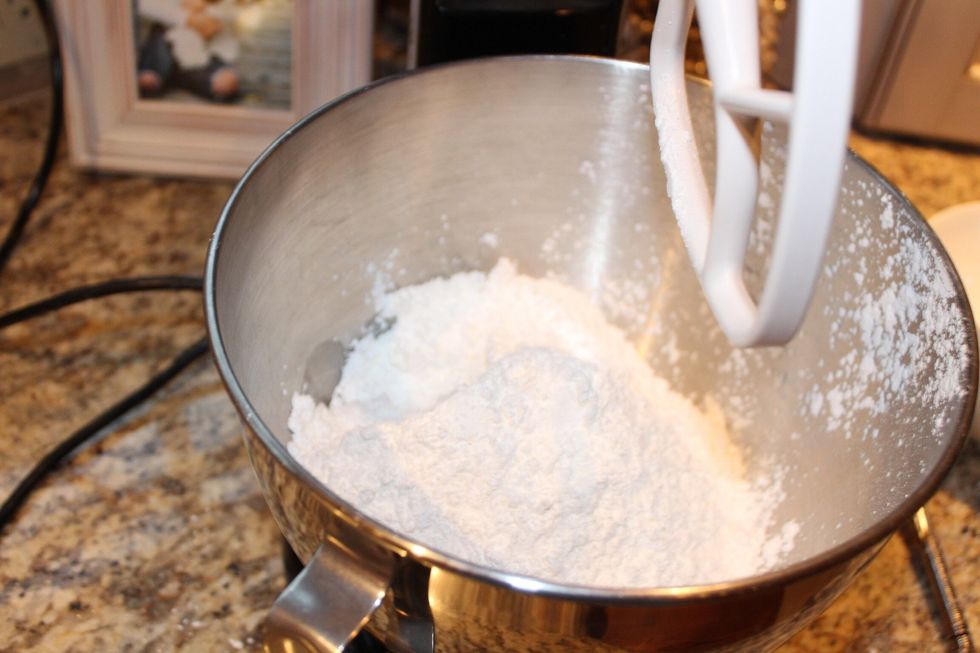 Put the icing mix and a cup of water into a mixing bowl
