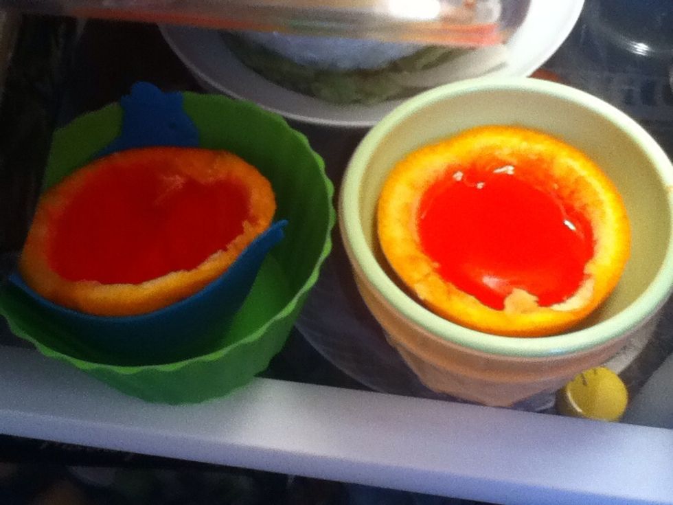 Put the jello into the orange cups and refrigerate for a couple hours.