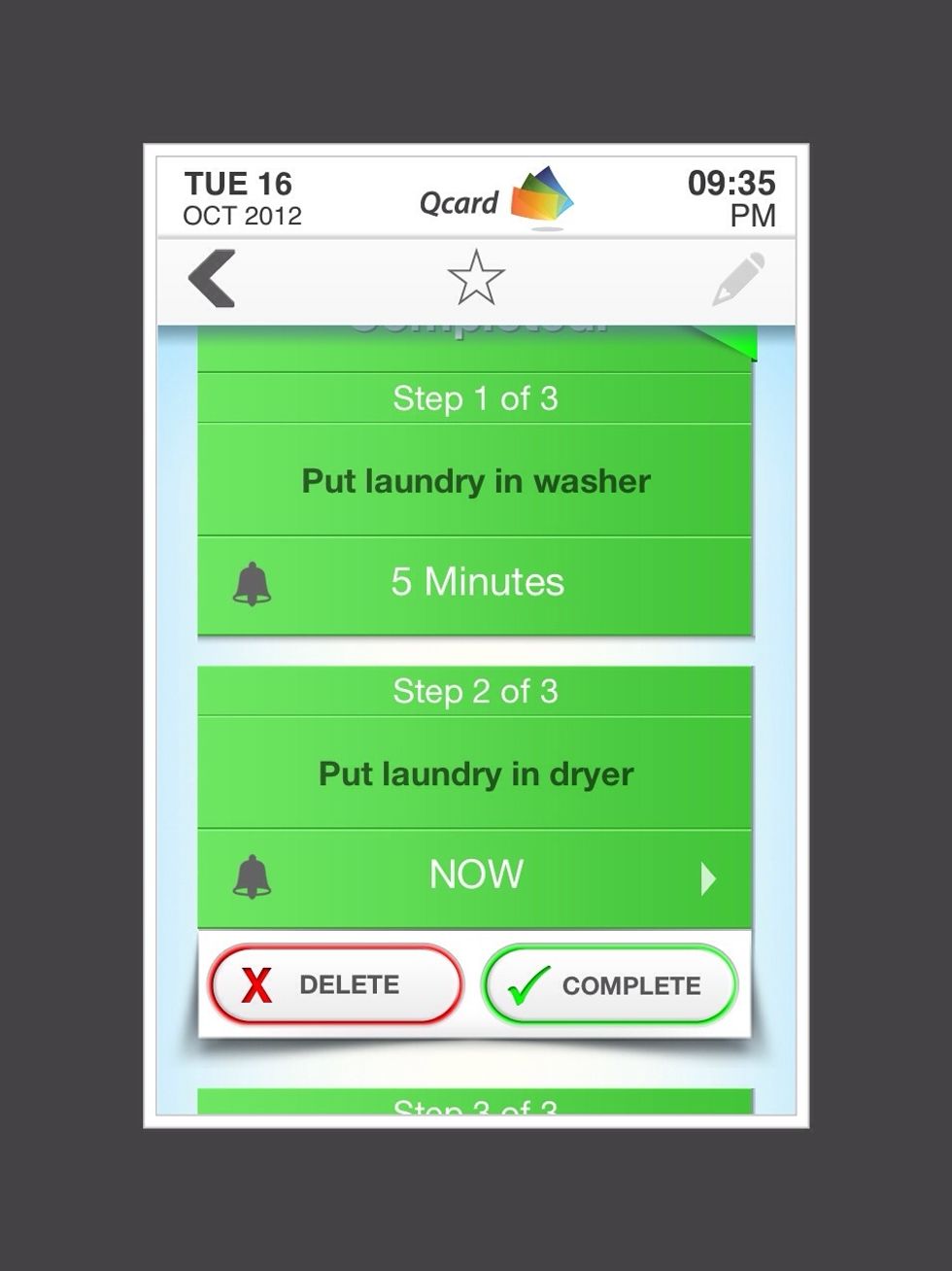 Put the laundry in the dryer and then tap "Complete".