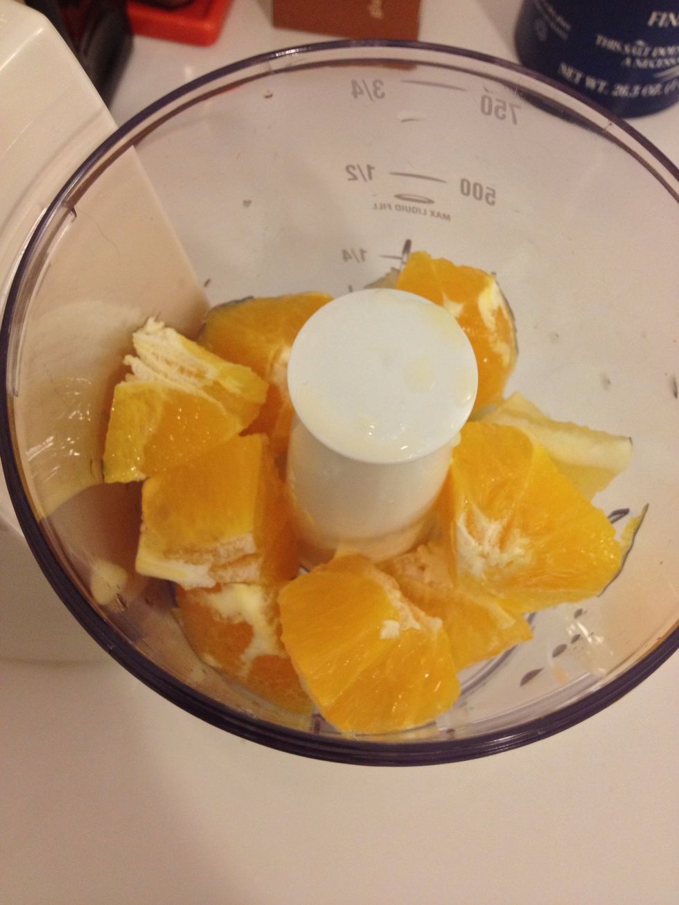 Put the lemon and oranges into a blender (if you don't have a blender you can extract the juice with a juicer).