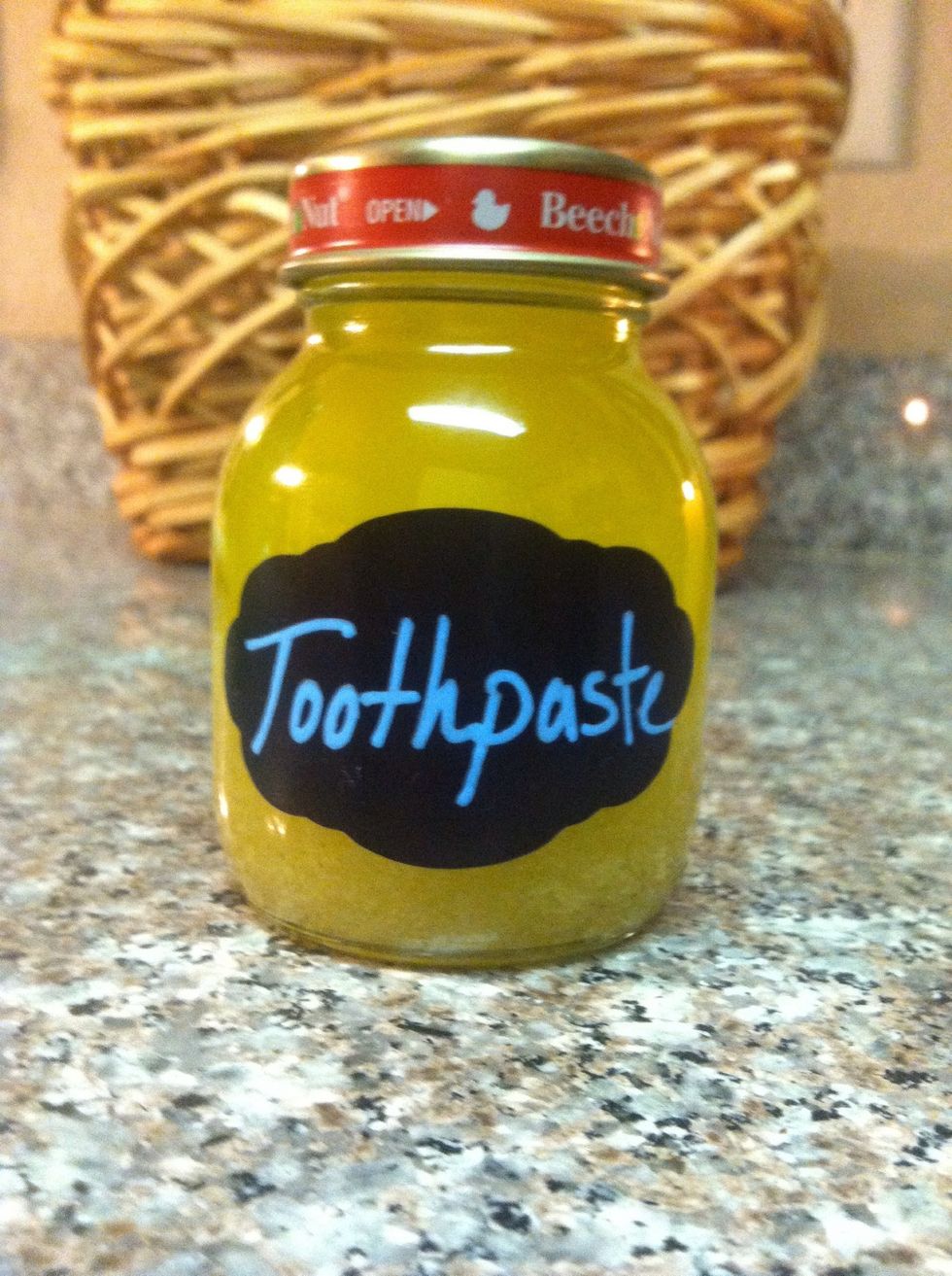 Put the lid on and shake it hard! Now You have all natural healthy toothpaste right from your own kitchen. Shake your jar before use and regularly.