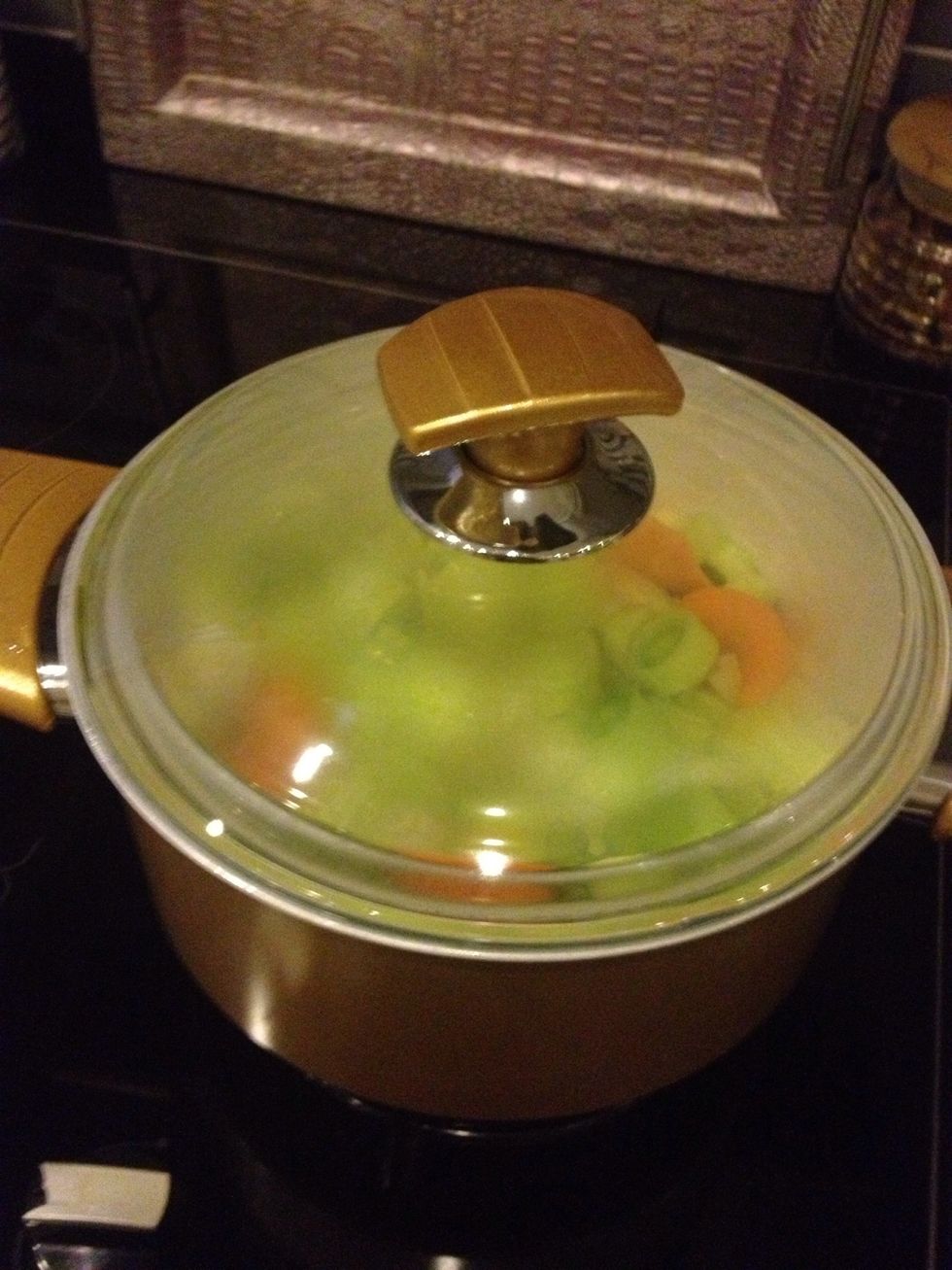 Put the lid on the pan and simmer for about 20 min or until the carrots are soft!