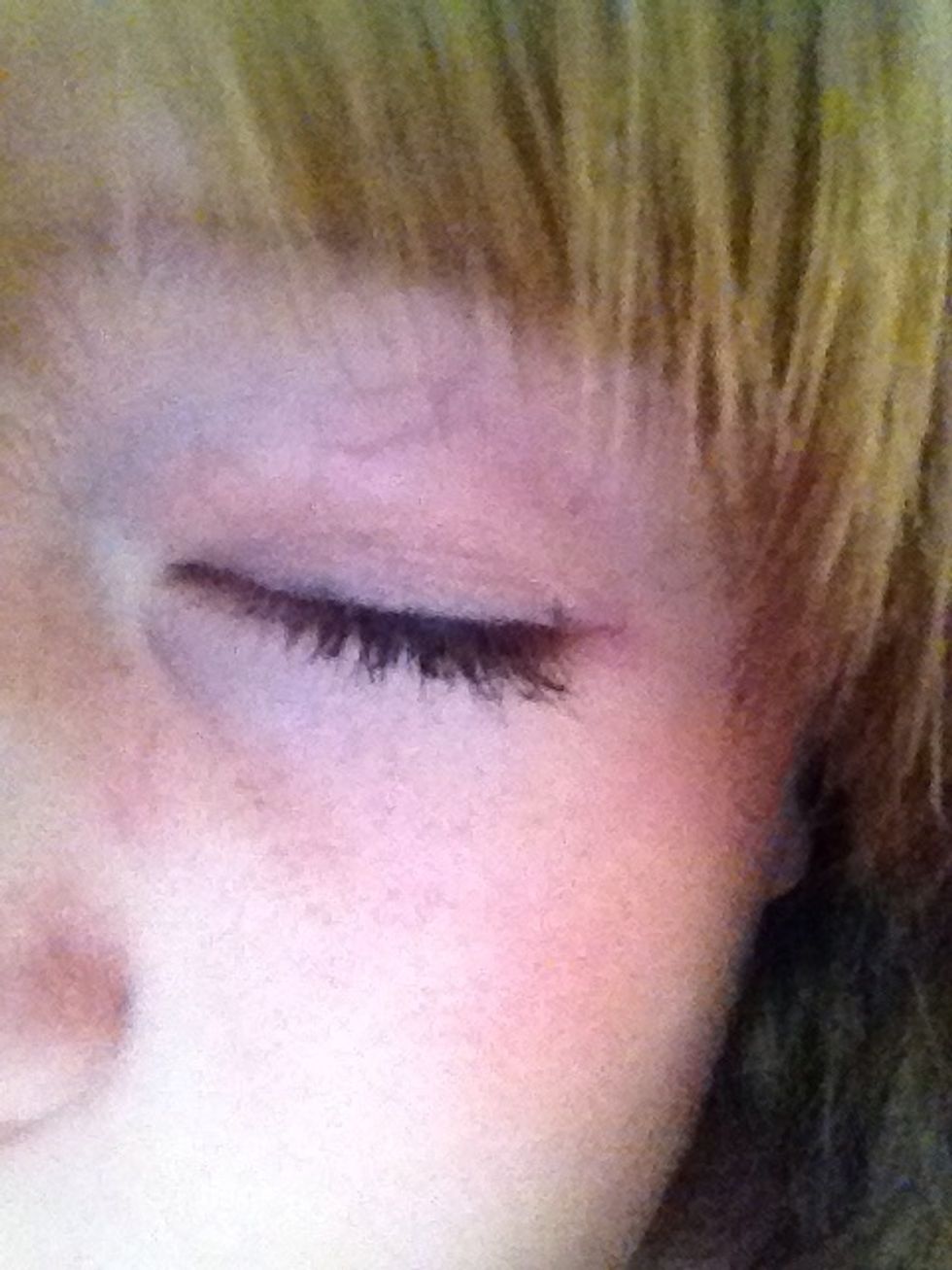 Put the light pink eyeshadow on your lid