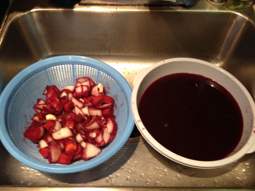 Put the marinade and solids aside, we'll use them soon.