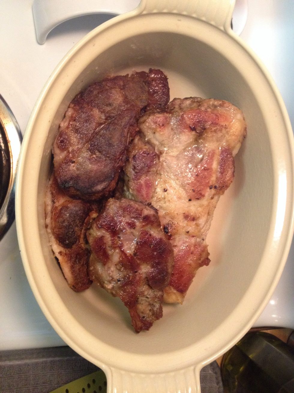 Put the meat into a cast iron pot. If you don't have cast iron, a big soup pot will work, just be careful that nothing sticks or burns.