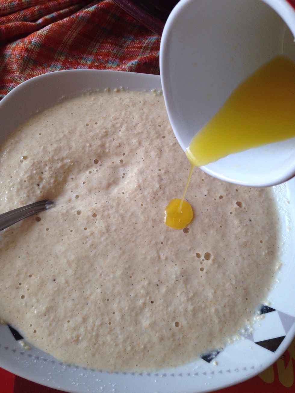 Put the melted butter in the mix