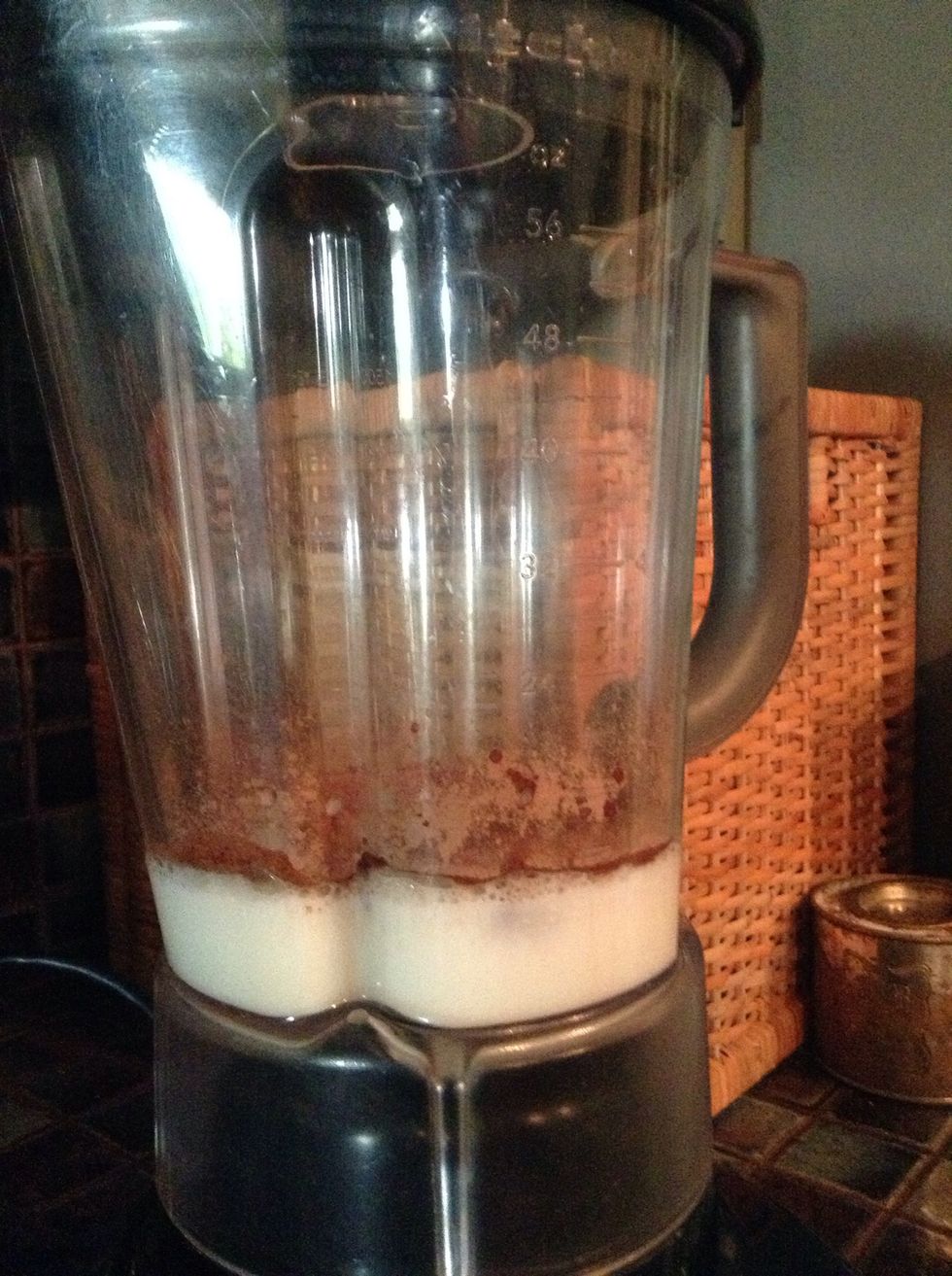 Put the Milk and Cocoa Powder in a blender.