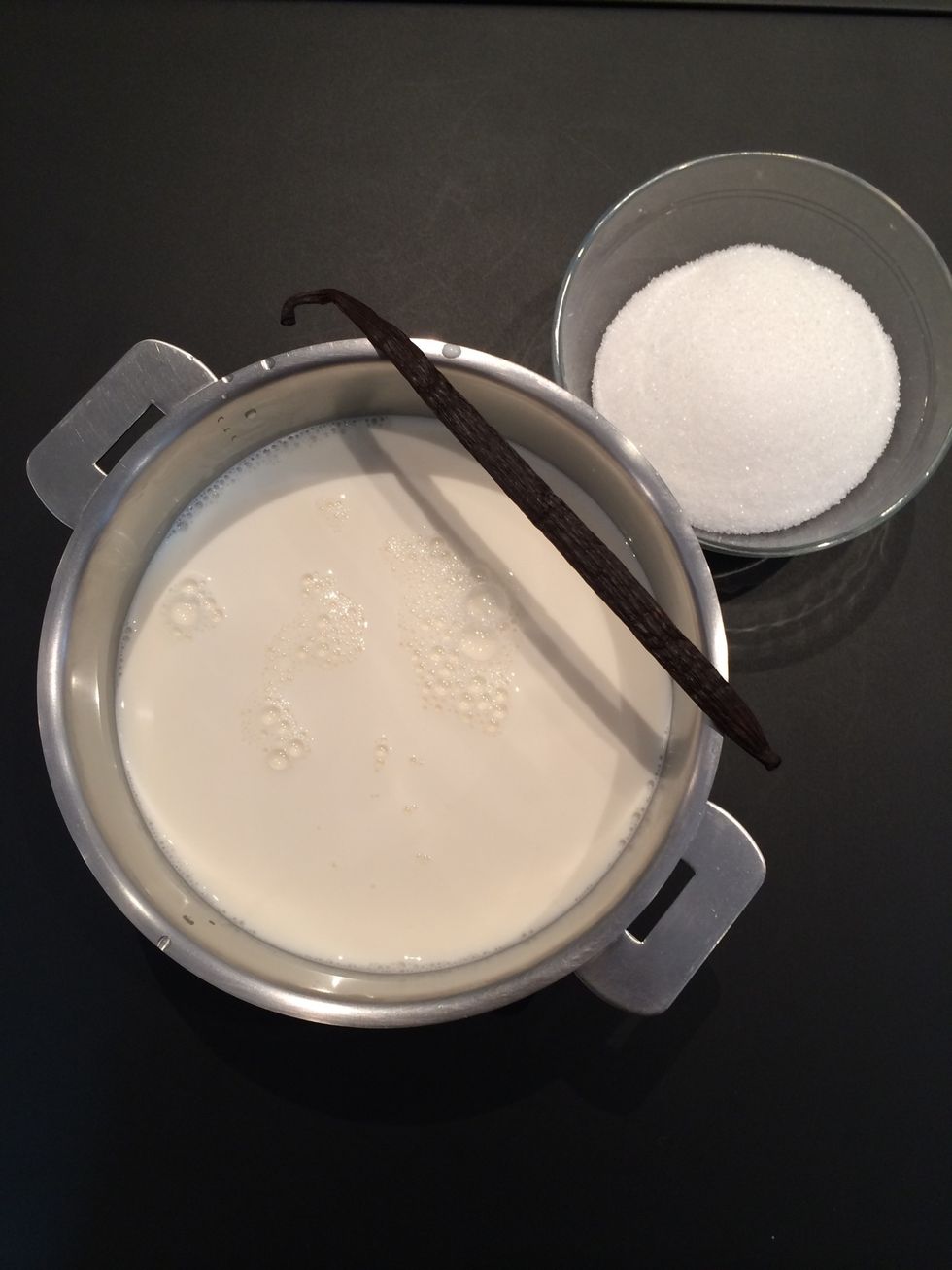 Put the milk in the pot