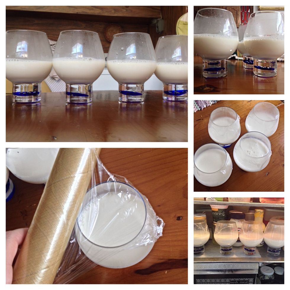 Put the mix in ramequines or any cute bowl you want! Cover them with plastic wrap and put them in the fridge! At least 6 hours for it to set. The more hours it is in the fridge, the better!!