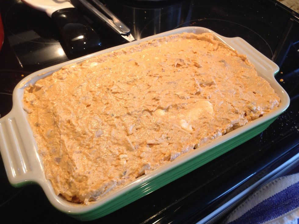 Put the mixture in an oven safe pan and spread evenly.