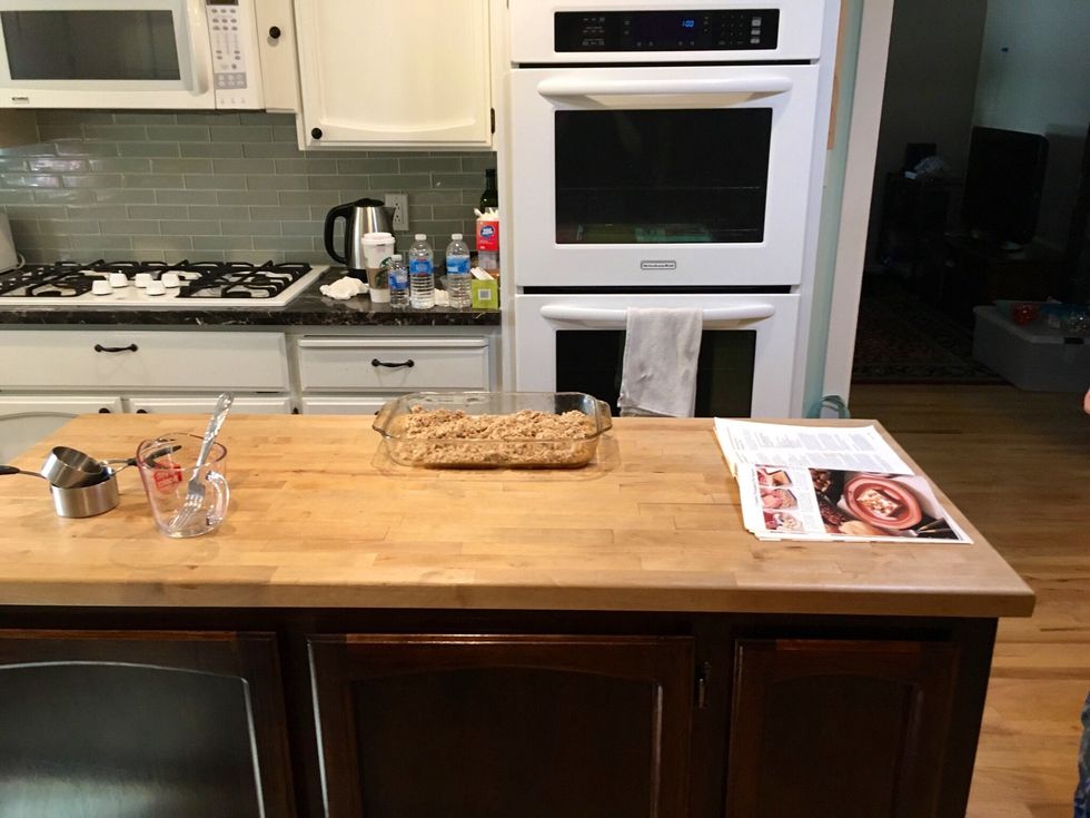 Put the mixture into a 10 by 15 inch long pan.