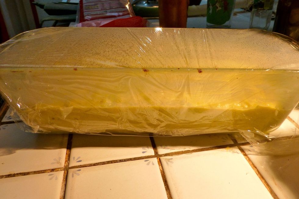 Put the mixture into a loaf pan with butter, cover with cling film and cook 10-15 minutes in the microwave or 40 minutes to steam.
