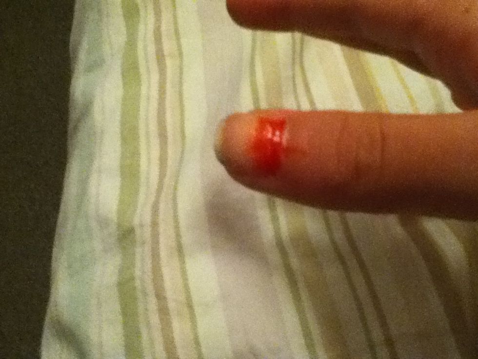 Put the orange above the red. And blend them together with the sponge! :)