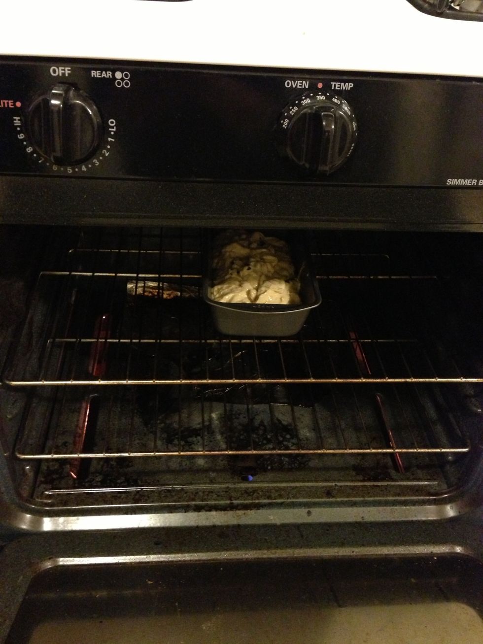 Put the pan in the oven and bake for approximately 50 minutes. Place it in the middle if you can, for even cooking.