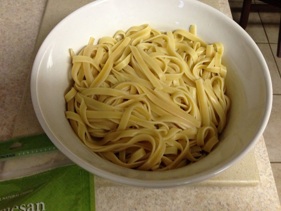 Put the pasta in a pretty big bowl.