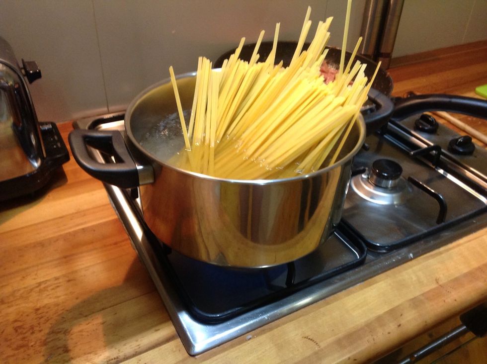 Put the pasta into the boiling water