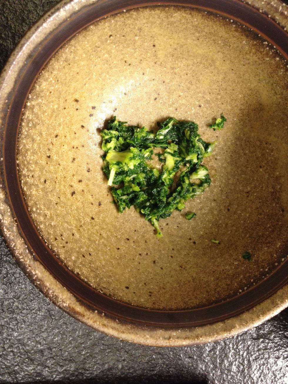 Put the paste in a bowl. Or the chop garlic and cilantro.