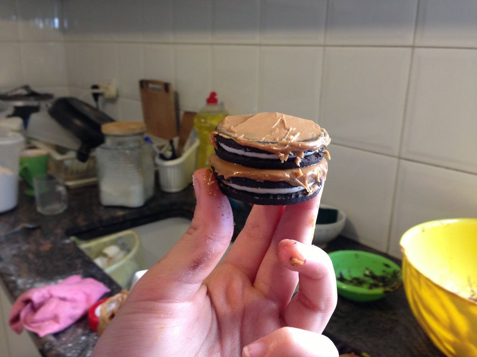 Put the peanut butter on the Oreo twice so it looks like this