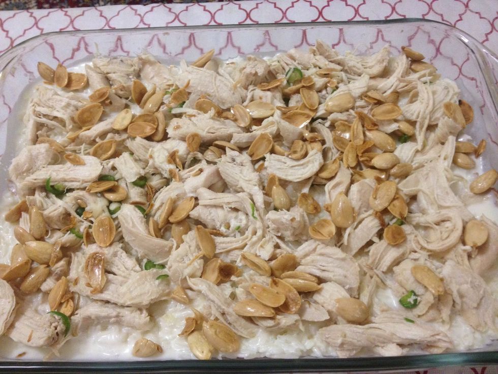 Put the PETA bread add some chicken soup and the the rice cover it with the yogurt topped with chicken and almond on the top ! Enjoy it ..so healthy so yummy\ud83d\udc4d