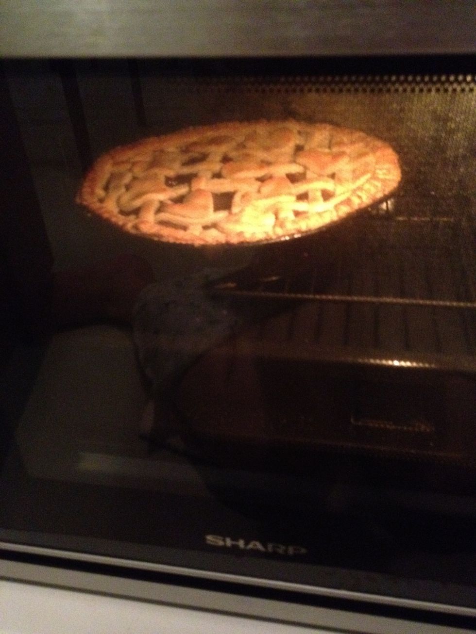 Put the pie on a rack and bake for around 40 minutes. By the time you smell delicious aroma from your oven. It should be golden brown and ready.