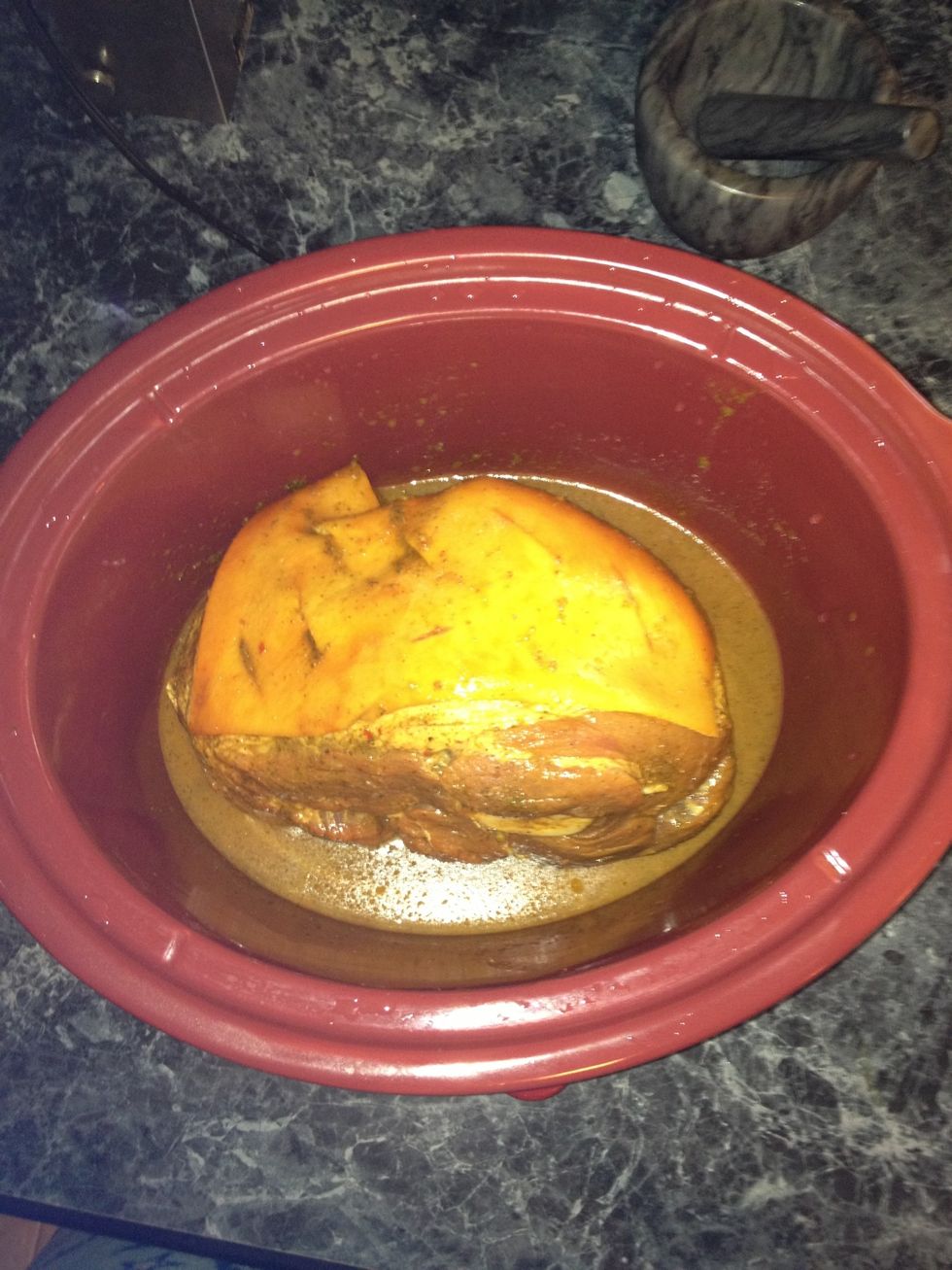 Put the pork shoulder in and set the slow cooker to low. He needs to cook, when he is done cooking he will be falling apart. I can't wait, & to think I didn't need to turn on my oven. Oh yeahhh\ud83d\udc83