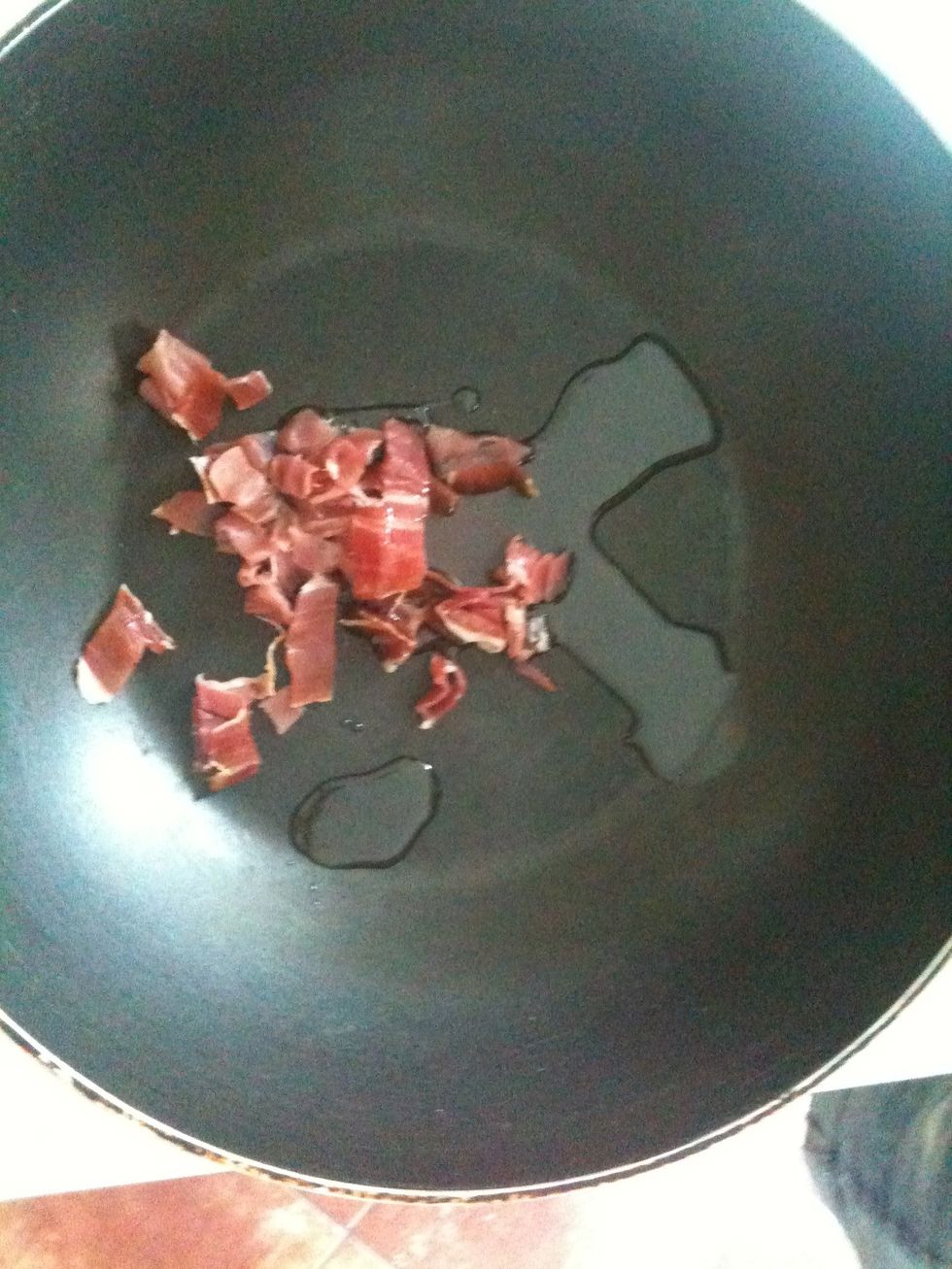 Put the prosciutto in a wok and add some oil