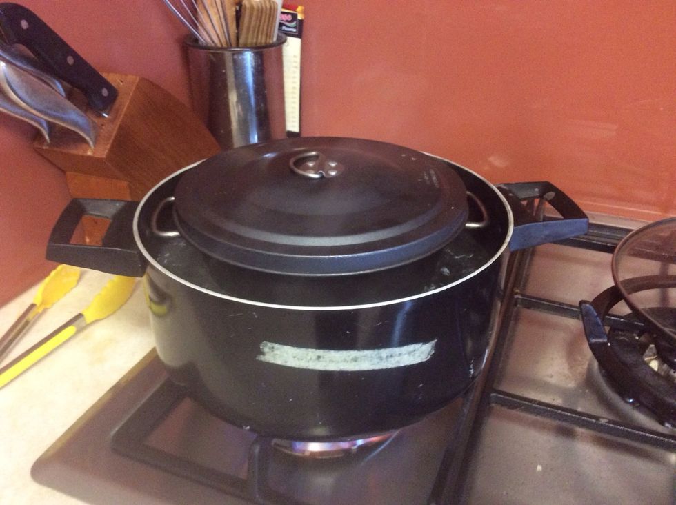 Put the pudding basin in the water that you used to boil the orange. Make sure the water level is around half way up the side. Steam the pudding for two hours and regularly check the water level.