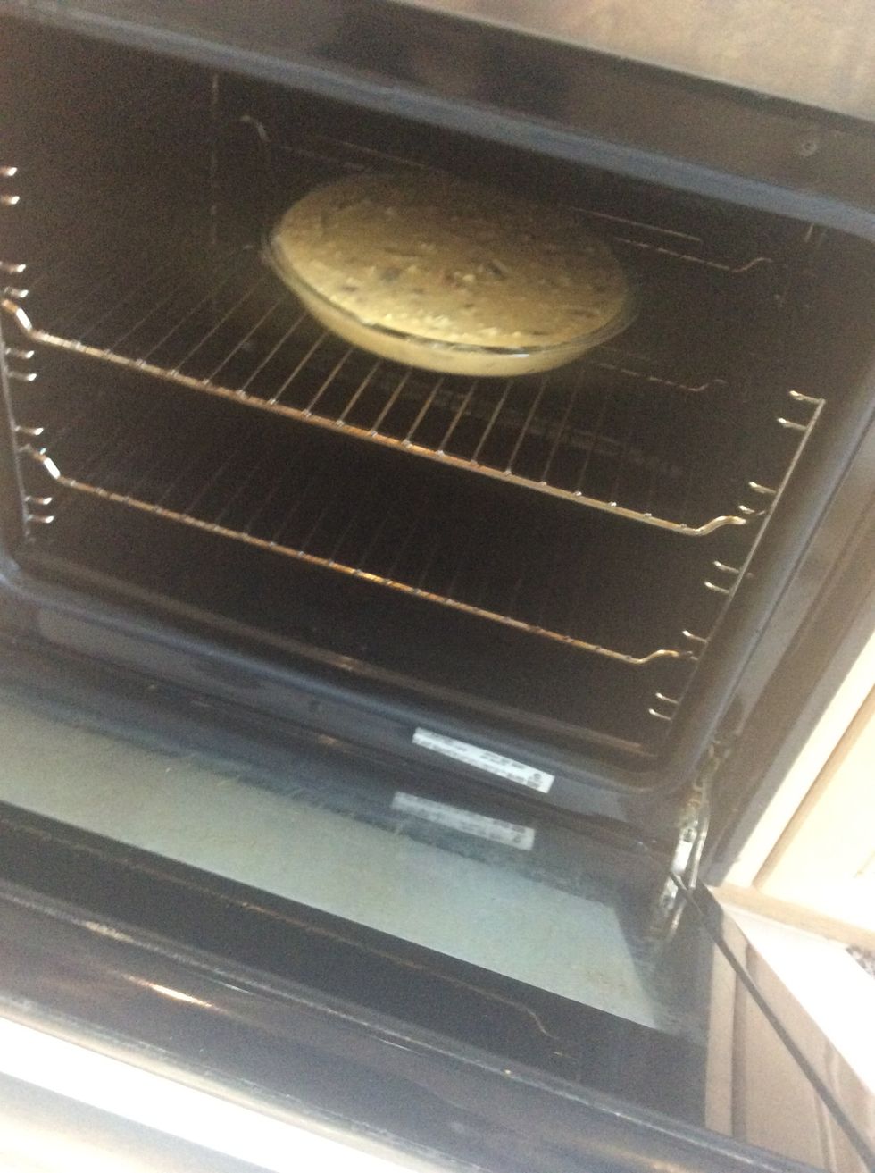 Put the quiche into the oven and let it cook for 35-40 minutes or until it's set.