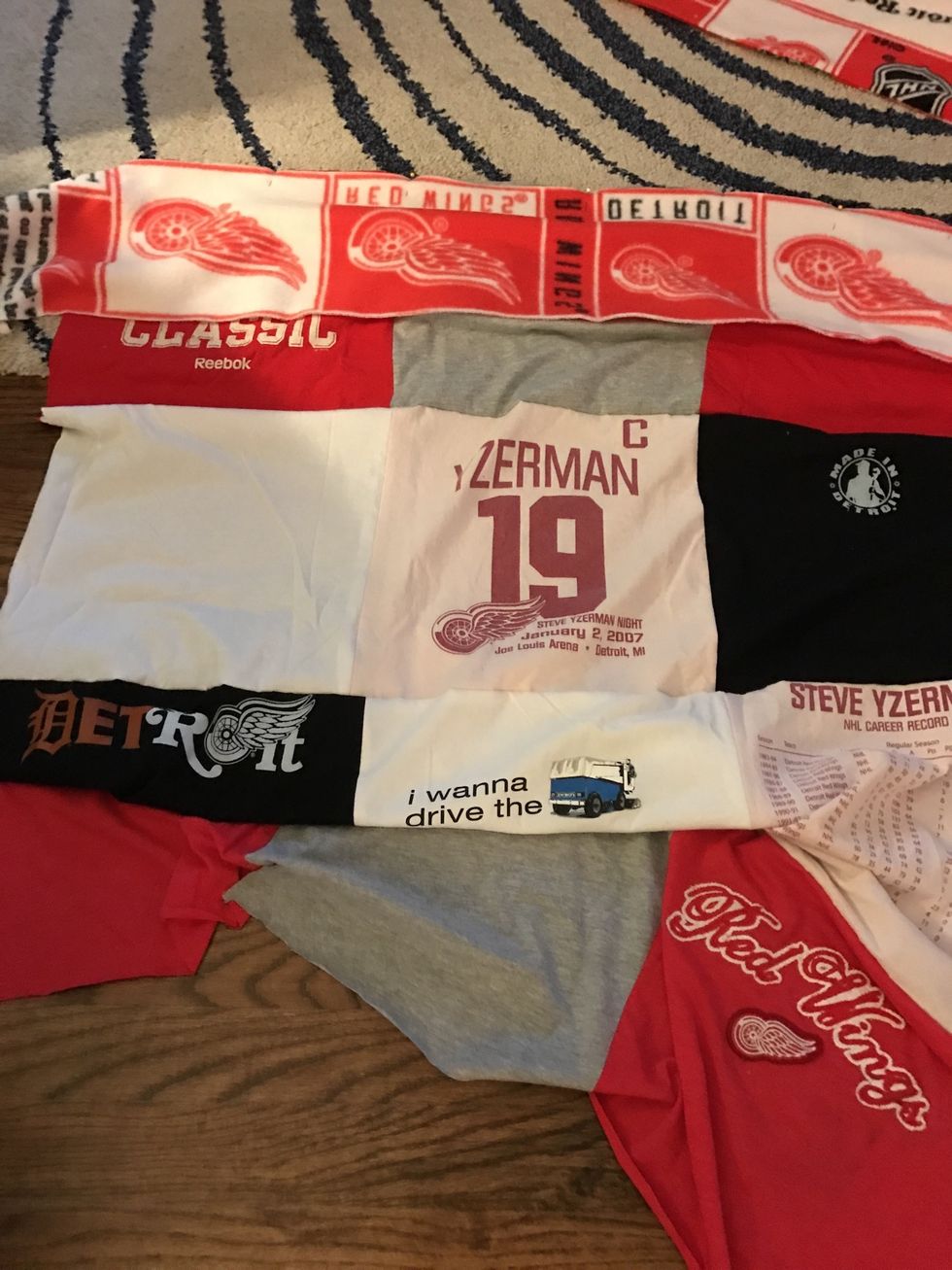 Put the right side of the blanket and the top strip of fleece together. Match up the edge and pin. See Mrs. Gruenwald for help if your fleece pattern has a direction (like mine) Trim the excess off