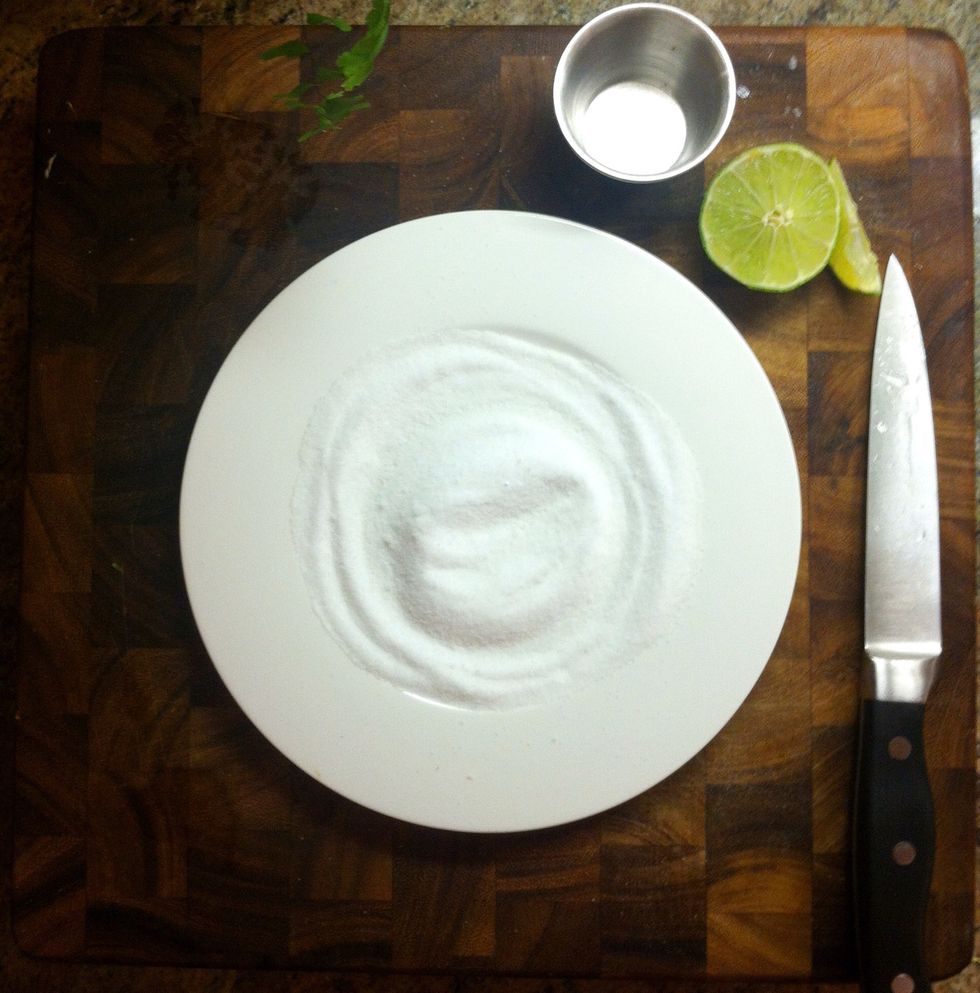 Put the salt on a plate or shallow bowl. Spread evenly.