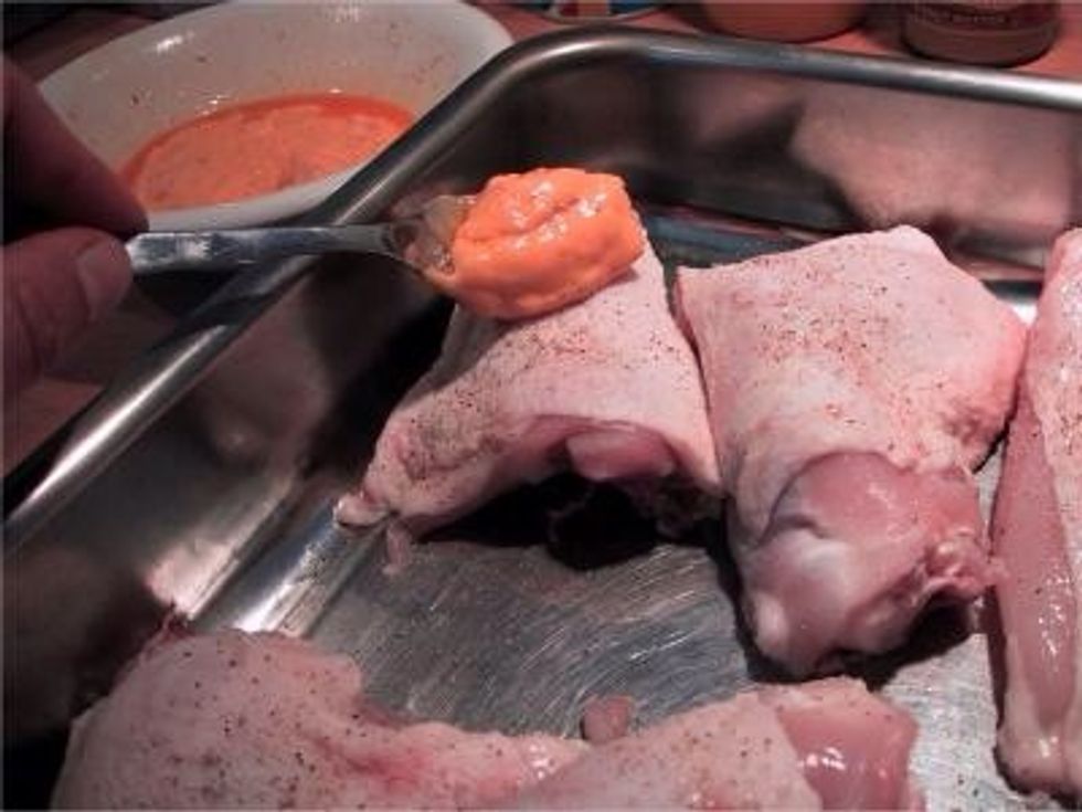 Put the sauce onto your chicken pieces