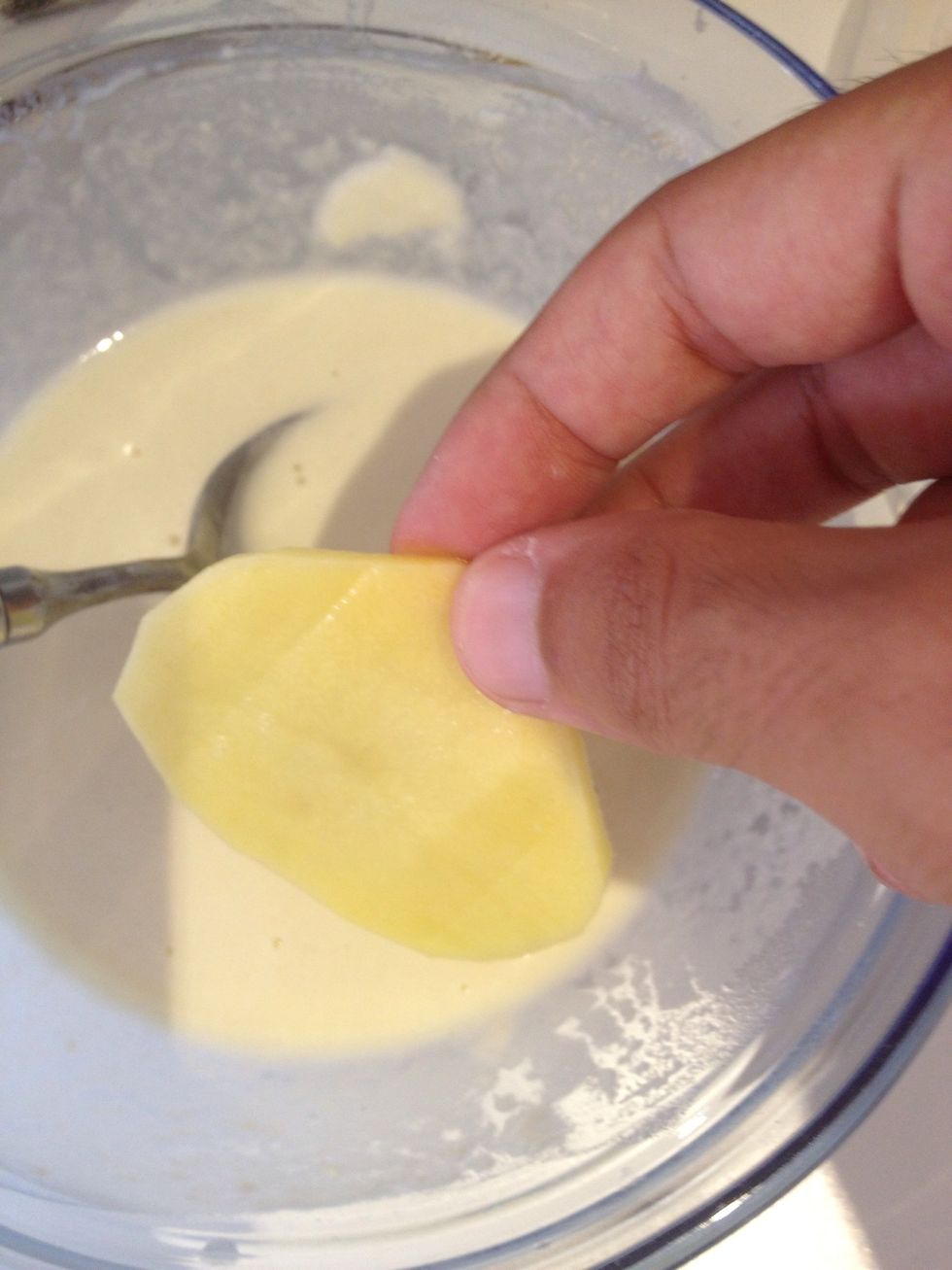 Put the slice in the breading