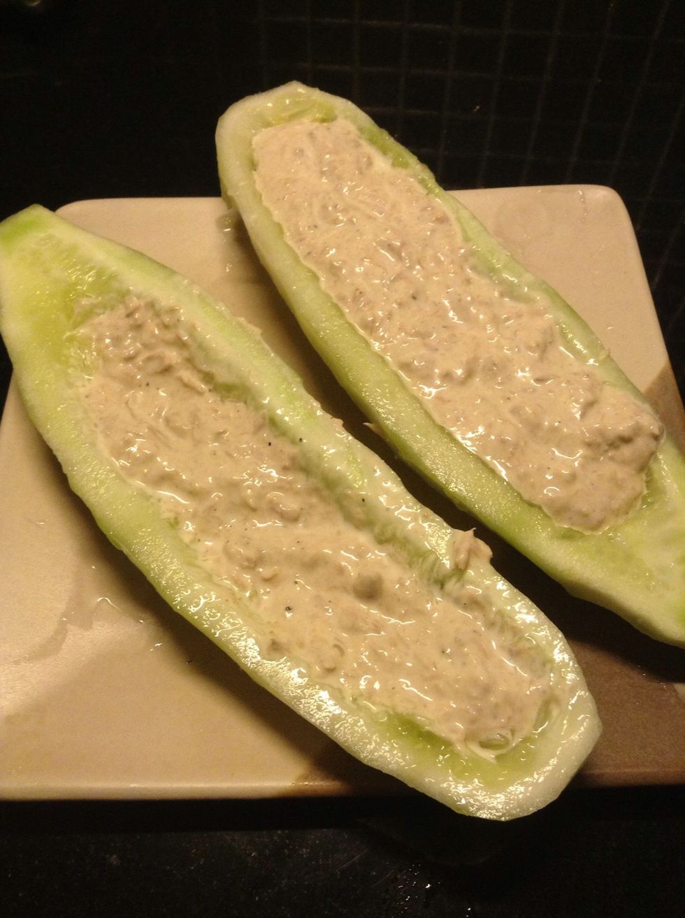 Put the tuna spread that you made earlier on top.