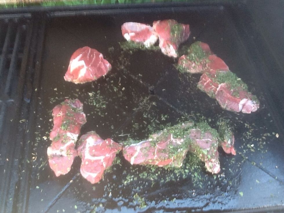 Put the tuscan and chives onto the steak. (I put too much chives)