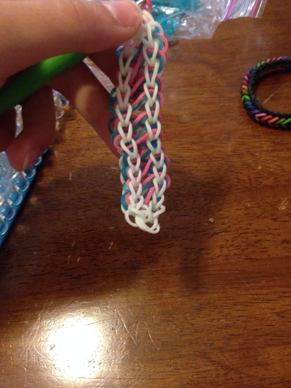 Put the two sides on your hook, and take the bracelet off your loom.