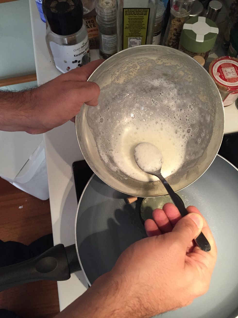 Put the whites with the help of a spoon first.. Be carefull do not use all the white just half of it please \ud83d\ude4c