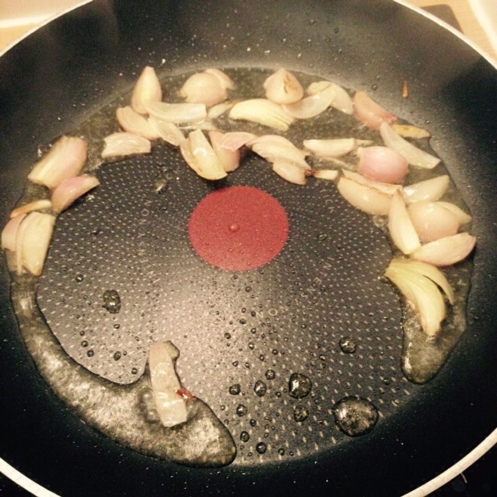 Put them in a separate pan with some olive oil and a splash of water. When the water evaporates and they start browning, add the withe wine vinegar, about 4-6 tablespoons, saut\u00e9 until it evaporates