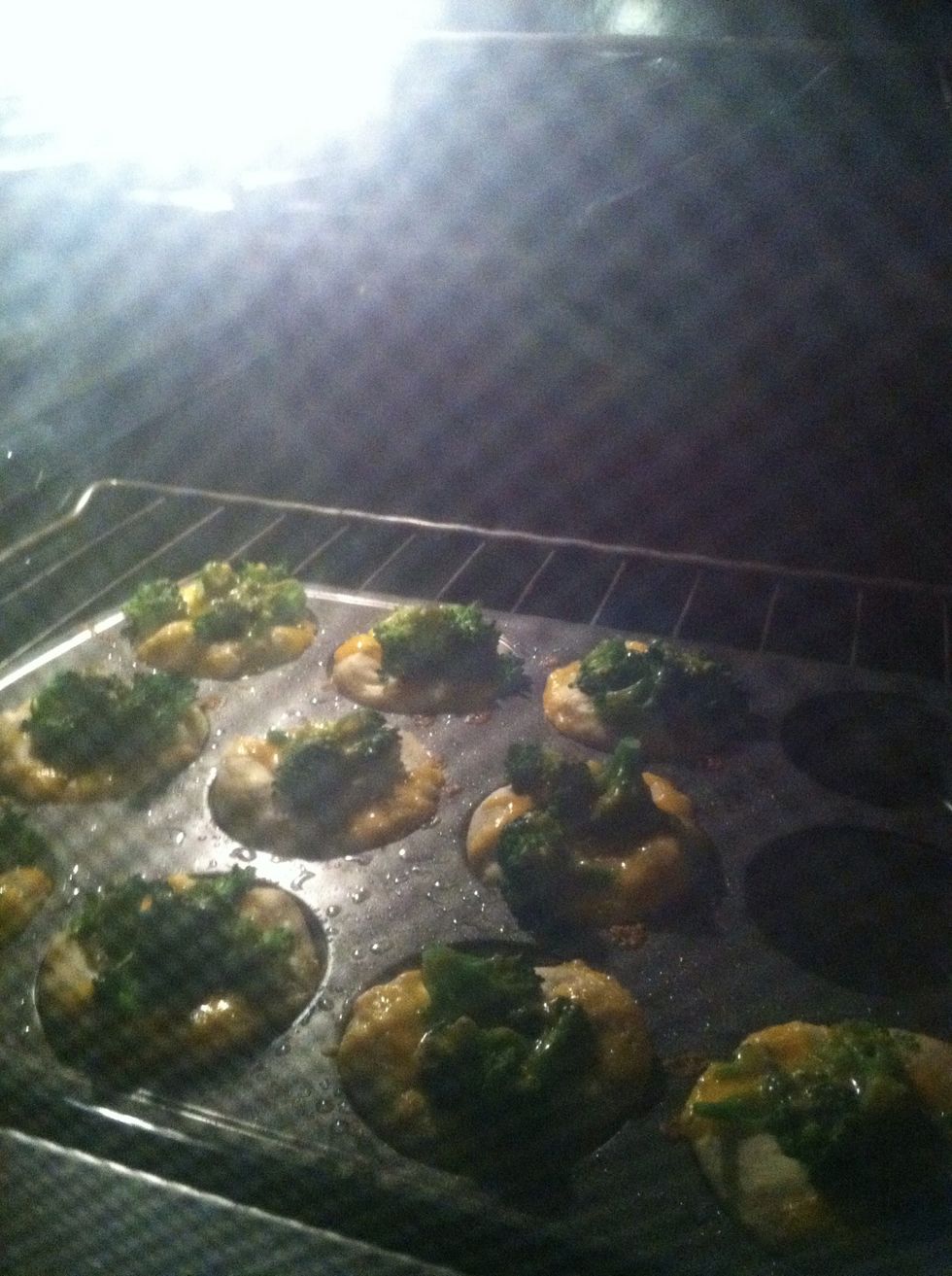 Put them in the 400F oven for 10-12 minutes. *See how they puffed 'out' the filling rather than enclosing it, next time I will press it out better, or even use a bigger biscuit.